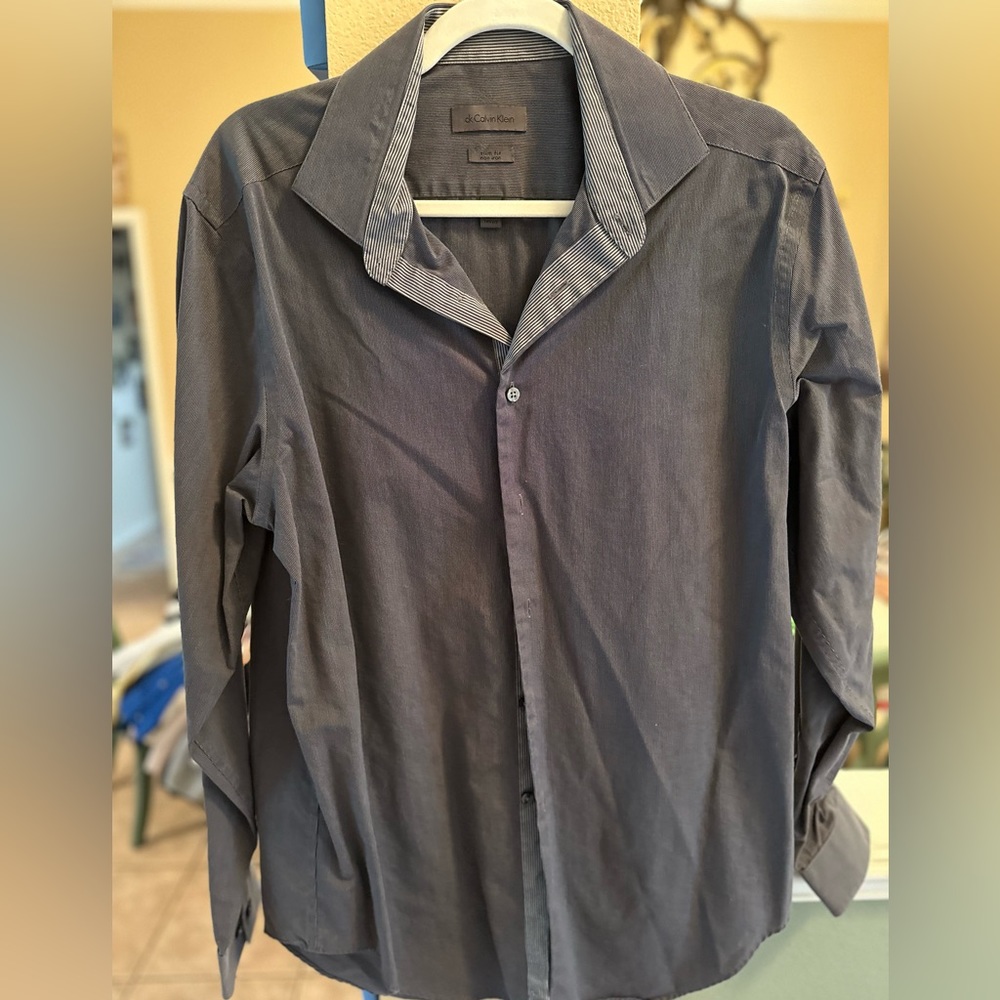 Calvin Klein Button Down Shirt Men’s Blue Size L Slim Fit Non Iron